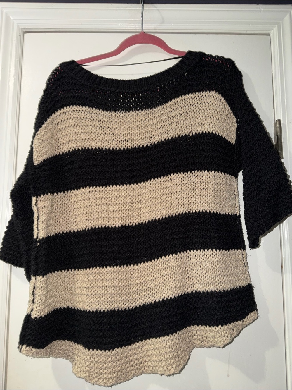 Free People Black & Cream Striped V-Neck Pullover - Picture 4 of 4